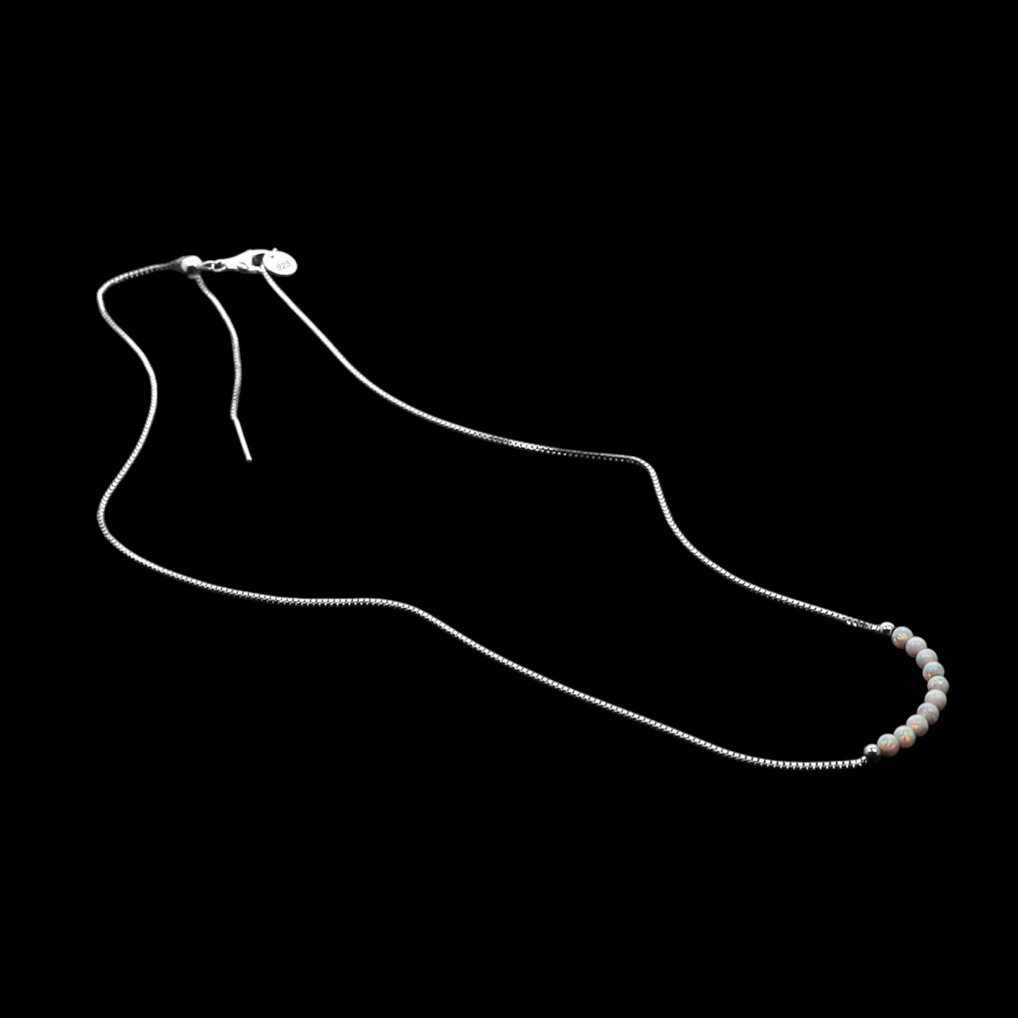 Weißer Opal-Perlen Halskette (3 mm) – Vergoldete oder Weiß Rhodinierte 925 Sterling Silber Box Chain