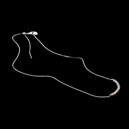 Weißer Opal-Perlen Halskette (3 mm) – Vergoldete oder Weiß Rhodinierte 925 Sterling Silber Box Chain