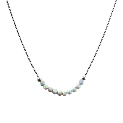 Weißer Opal-Perlen Halskette (3 mm) – Vergoldete oder Weiß Rhodinierte 925 Sterling Silber Box Chain