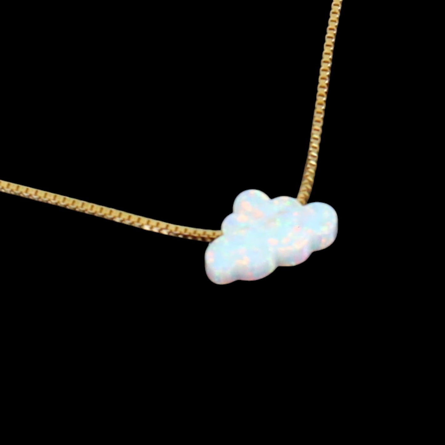 Edellis Wolken Opal Halskette – Blauer oder Weißer Opal Anhänger auf 925 Sterling Silber oder 18K Vergoldeter Box Kette | Länge 40–45 cm