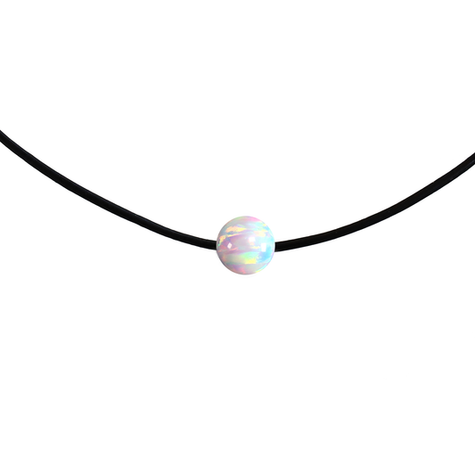 Damen-Choker aus Ziegenleder mit weißem Opal (8 mm) mit 925 Sterling-Silber Karabinerverschluss | Länge wählbar