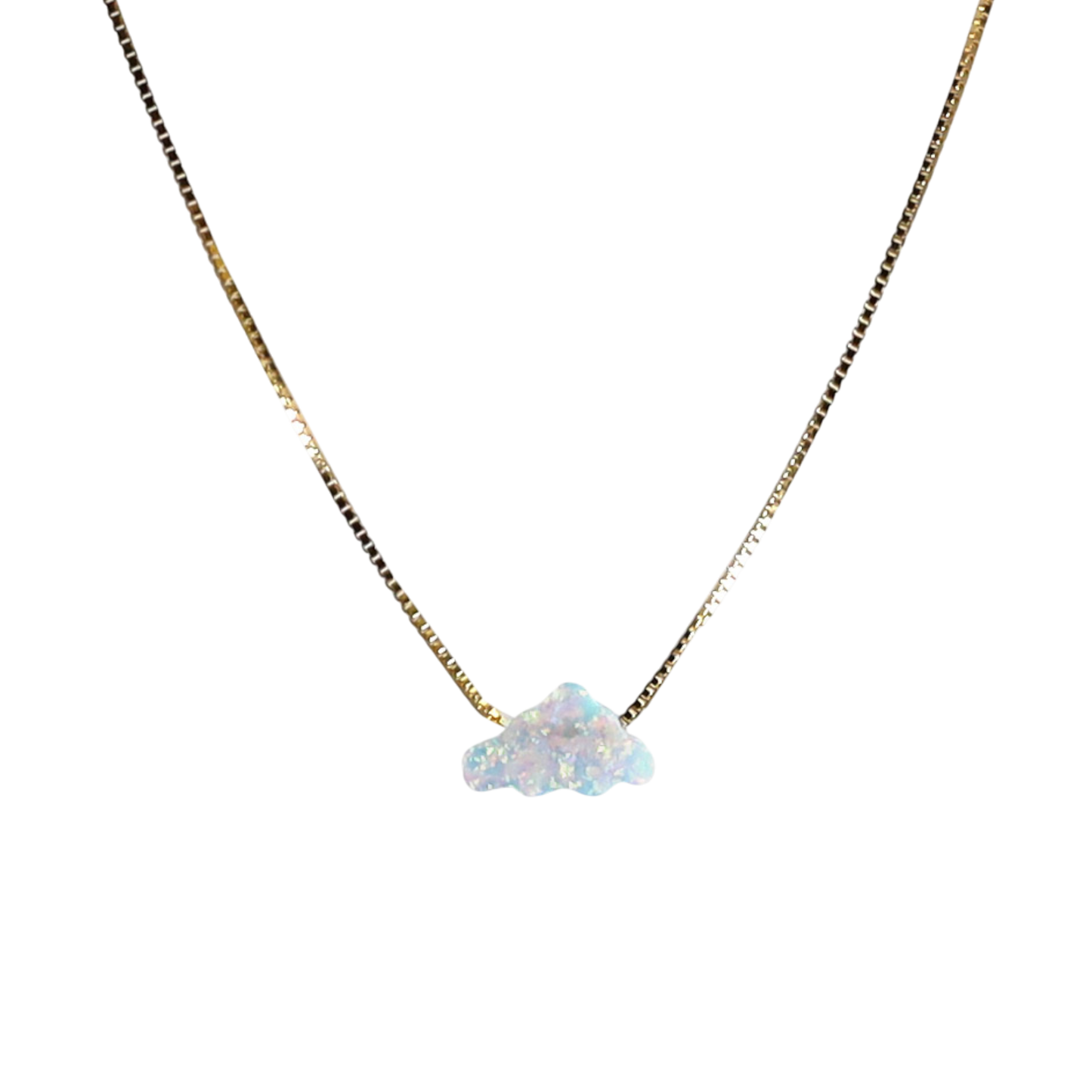 Edellis Wolken Opal Halskette – Blauer oder Weißer Opal Anhänger auf 925 Sterling Silber oder 18K Vergoldeter Box Kette | Länge 40–45 cm