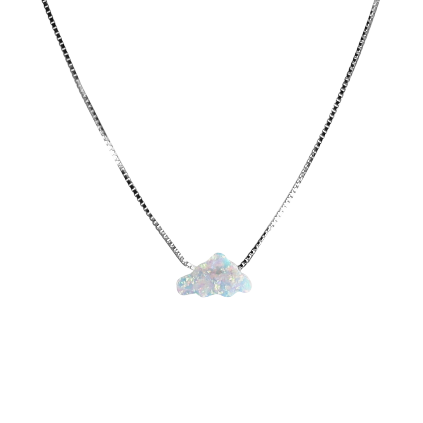 Edellis Wolken Opal Halskette aus rhodiniertem Silber mit weißem Opal