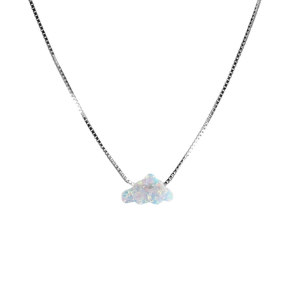 Edellis Wolken Opal Halskette aus rhodiniertem Silber mit weißem Opal