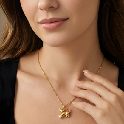 Zirkonia Perlen Anhänger Halskette in Katzenform aus 14K Gold Filled