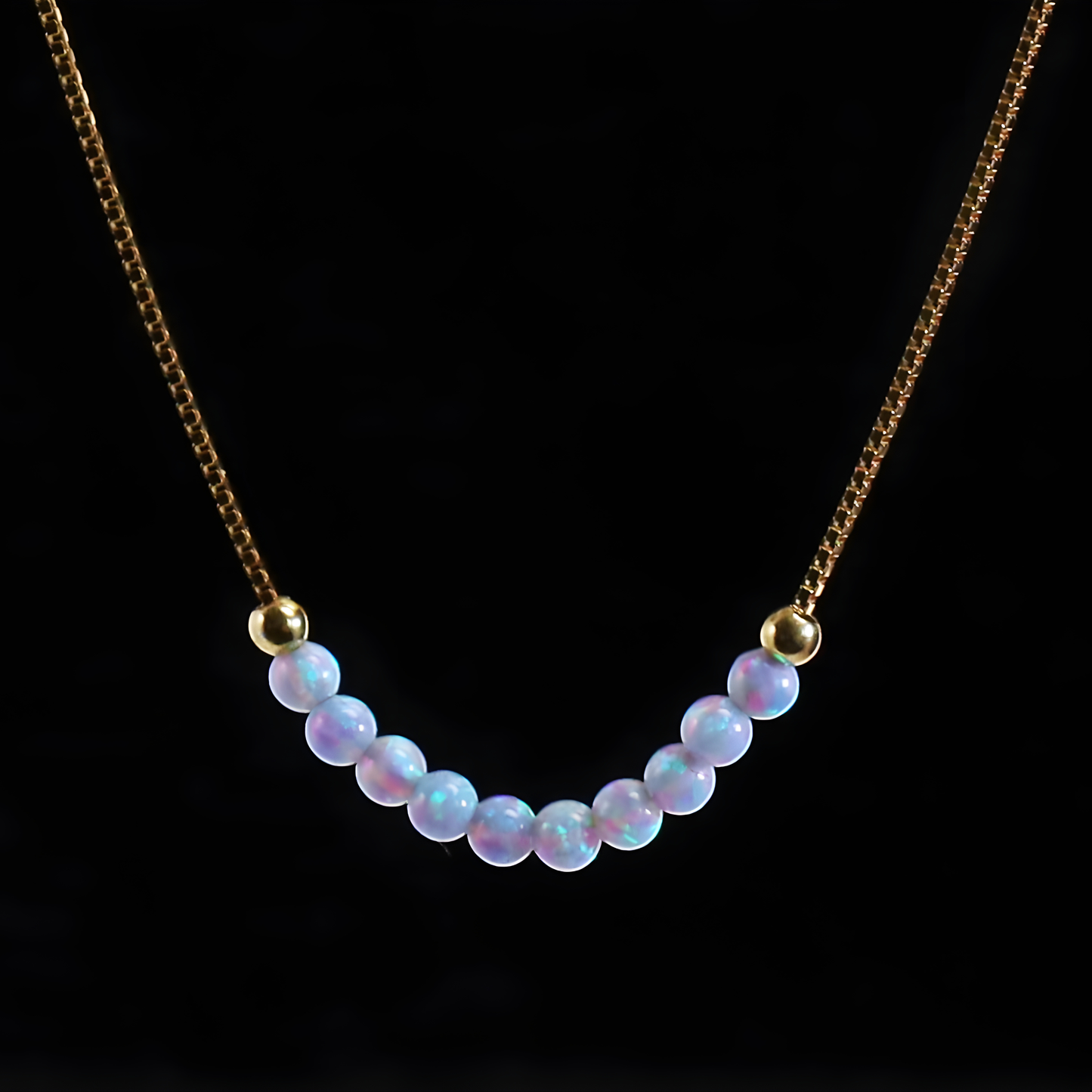 Feine Opal-Perlen-Halskette – Hellblauer synthetischer Opal 3 mm | Vergoldetes oder Weiß-rhodiniertes 925 Sterling Silber