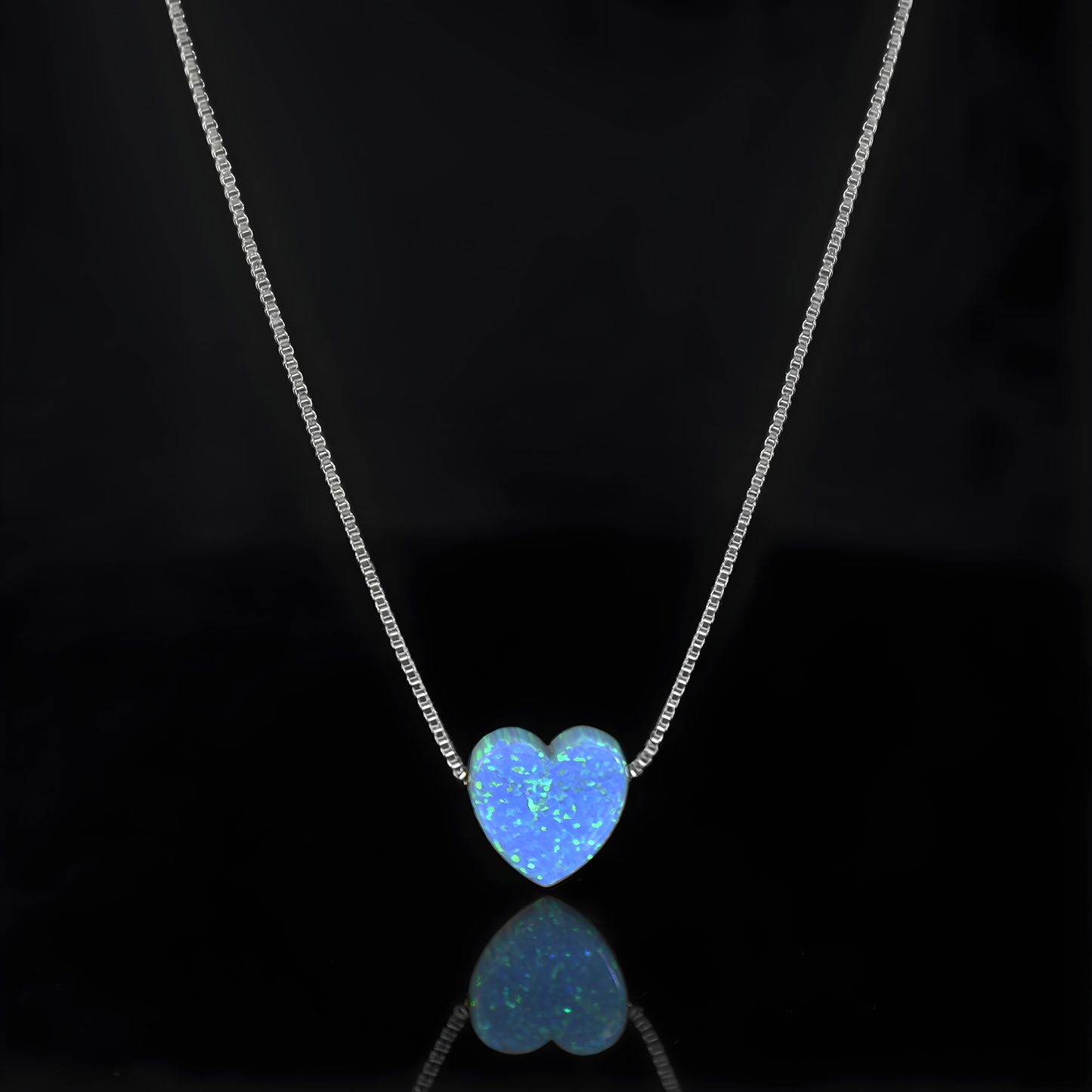 Edellis Königsblauer Opal Herzanhänger mit 925 Sterling Silber Venezianer Box Kette | Herz Halskette 42–48 cm