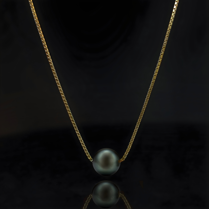 Edellis Tahiti Perle Halskette – Echte Tahiti-Zuchtperle 9–10 mm AA+ auf 925 Sterling Silber oder 14K Vergoldete Boxkette