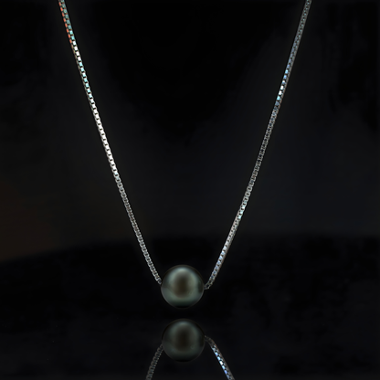 Edellis Tahiti Perle Halskette – Echte Tahiti-Zuchtperle 9–10 mm AA+ auf 925 Sterling Silber oder 14K Vergoldete Boxkette