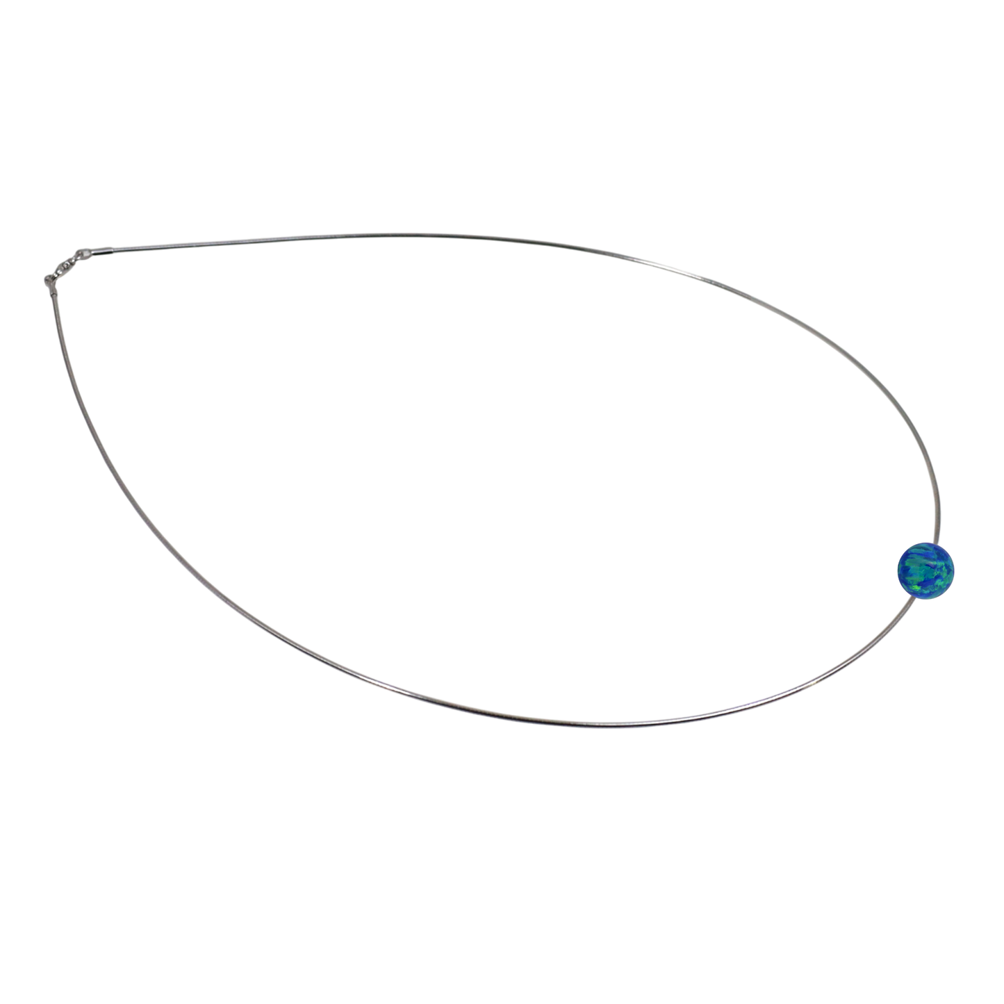 Omega-Halskette mit Blauem Opal 8 mm – Weiß Rhodiniertes 925 Sterling Silber | Elegantes Collier mit Schimmerndem Opalstein