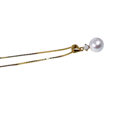 Perlenkette – echte Süßwasserperle 8–9 mm AAA+ mit Zirkonia | 925 Sterling Silber / 14K vergoldet