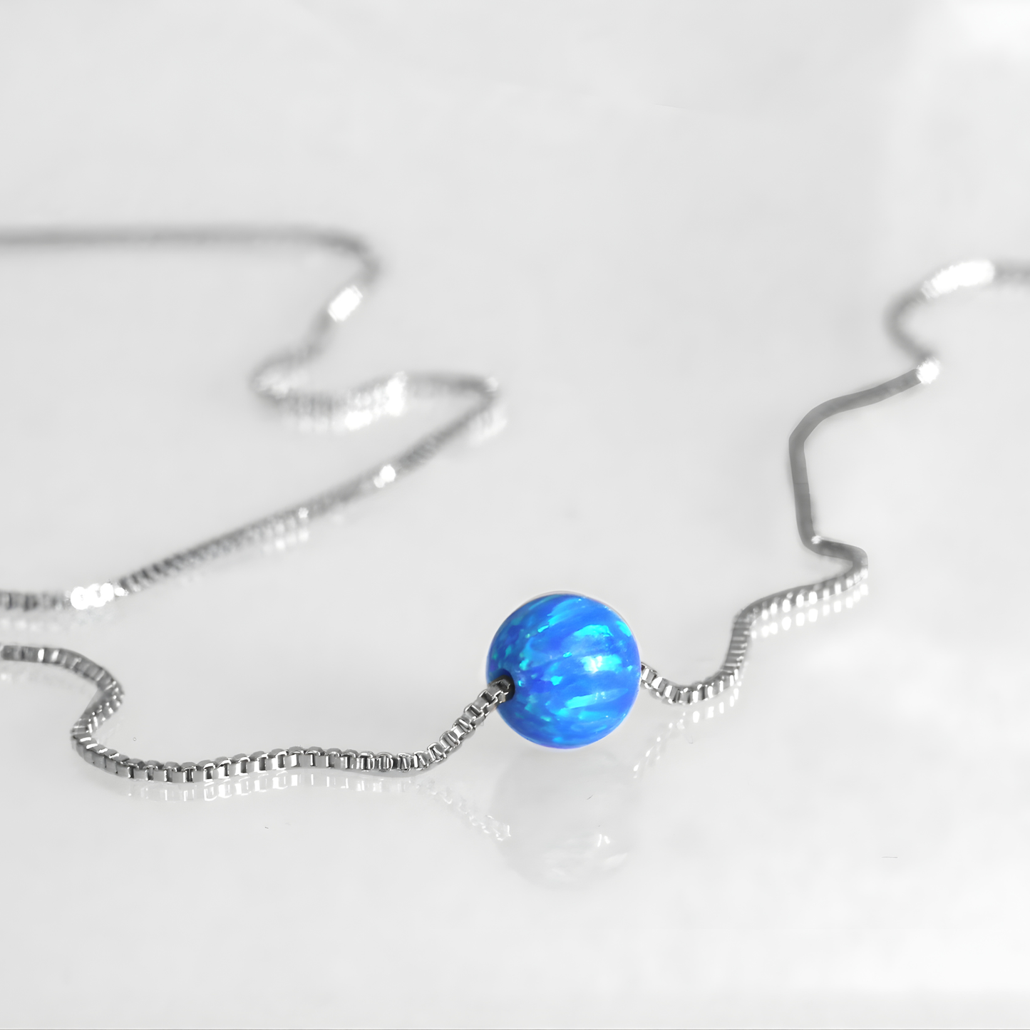 Edellis Blaue Opal Kugel Halskette mit 925 Sterling Silber Venezianer Box Kette | Schwebender Opal Anhänger | Länge 42–48 cm