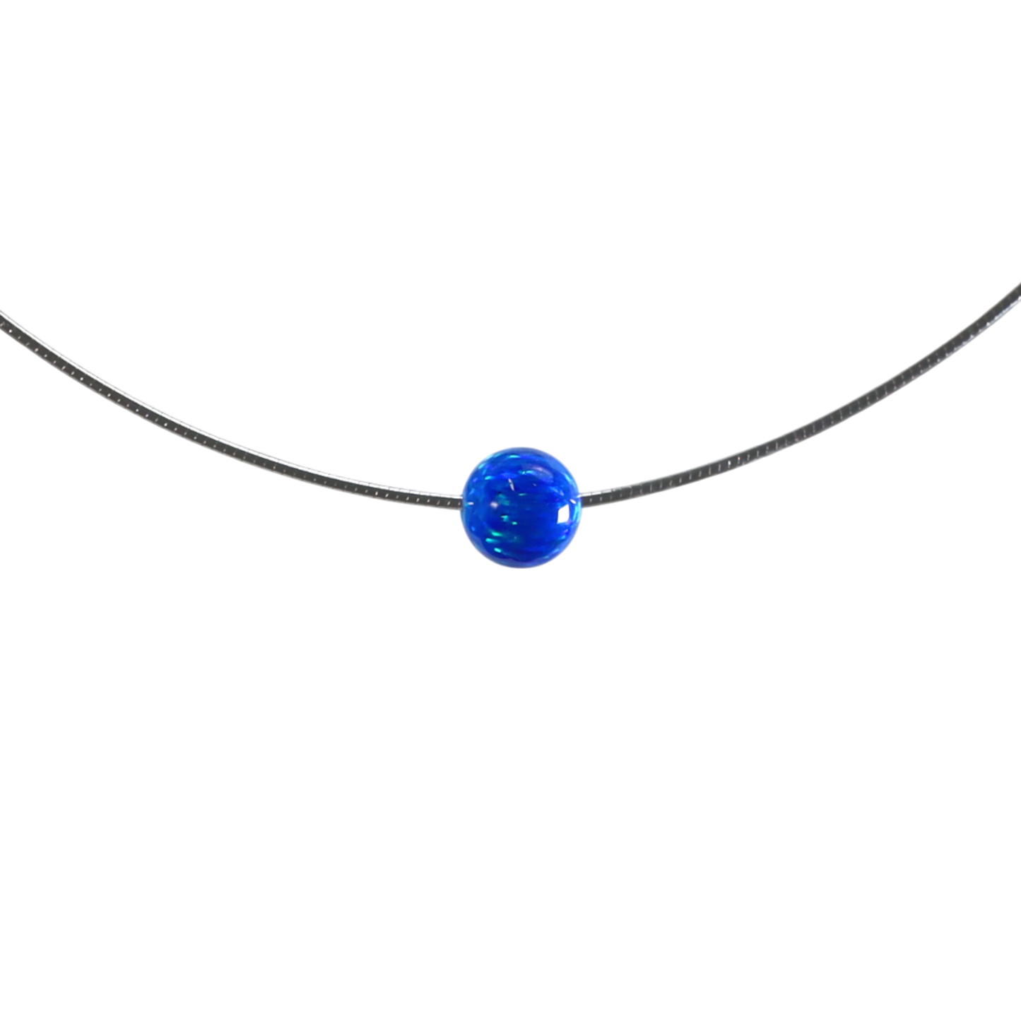 Omega-Halskette mit Blauem Opal 8 mm – Weiß Rhodiniertes 925 Sterling Silber | Elegantes Collier mit Schimmerndem Opalstein