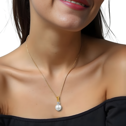 Perlenkette – echte Süßwasserperle 8–9 mm AAA+ mit Zirkonia | 925 Sterling Silber / 14K vergoldet