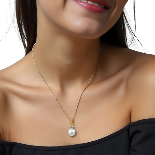 Perlenkette – echte Süßwasserperle 8–9 mm AAA+ mit Zirkonia | 925 Sterling Silber / 14K vergoldet