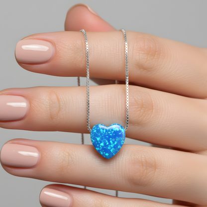 Königsblauer Opal Herz Anhänger aus 925 Sterling Silber an Venezianer Box Kette
