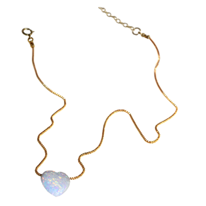 Weißer Opal Herzanhänger – 14K Gold Filled Venezianer Kette