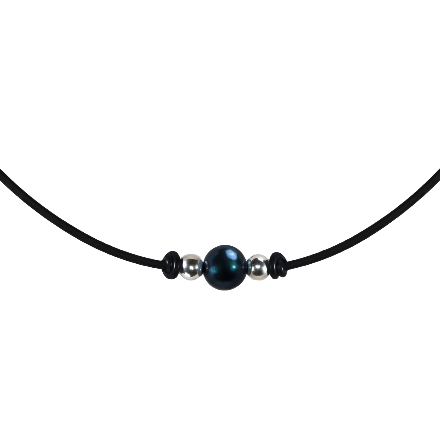Schwarze Tahiti-Perlen Halskette – Ziegenleder & 925 Silber (9mm)