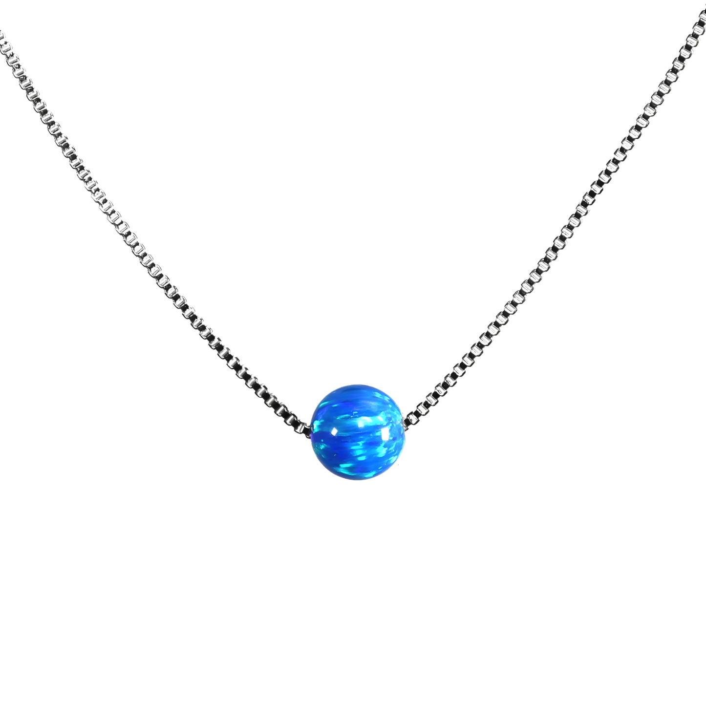 Edellis Blaue Opal Kugel Halskette mit 925 Sterling Silber Venezianer Box Kette | Schwebender Opal Anhänger | Länge 42–48 cm