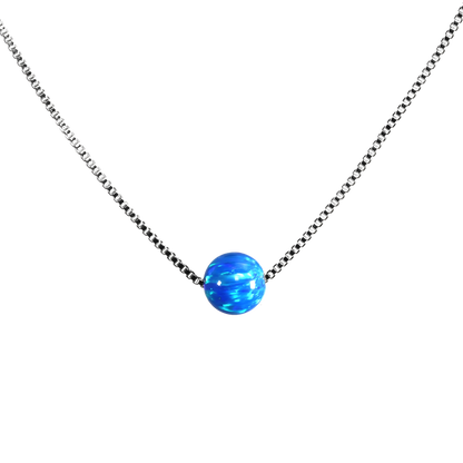 Edellis Blaue Opal Kugel Halskette mit 925 Sterling Silber Venezianer Box Kette | Schwebender Opal Anhänger | Länge 42–48 cm