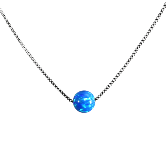 Edellis Blaue Opal Kugel Halskette mit 925 Sterling Silber Venezianer Box Kette | Schwebender Opal Anhänger | Länge 42–48 cm