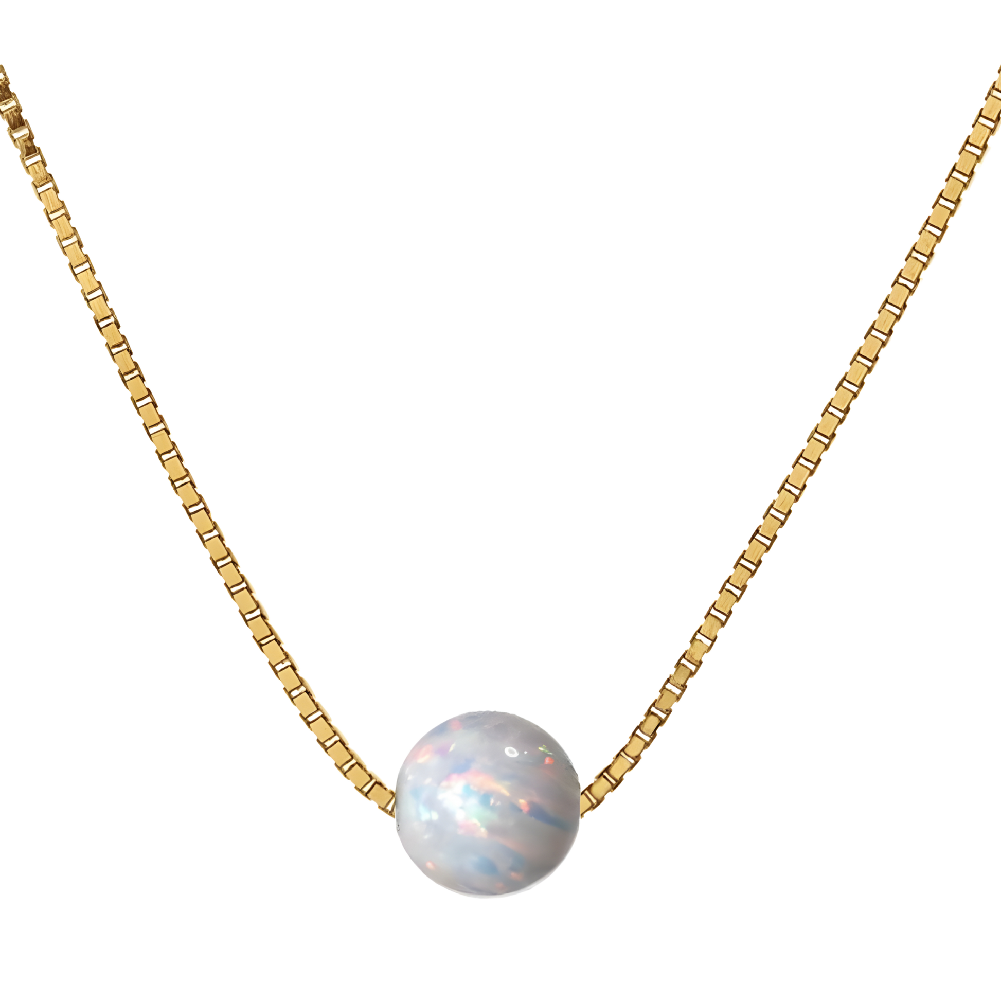 Edellis Halskette mit weißem Opal 8 mm auf 14 Karat Gold Gefüllt Venezianer-Kette