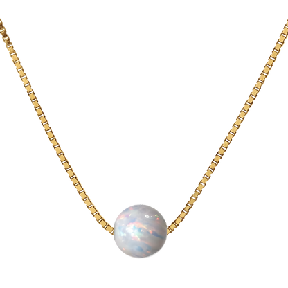 Edellis Halskette mit weißem Opal 8 mm auf 14 Karat Gold Gefüllt Venezianer-Kette