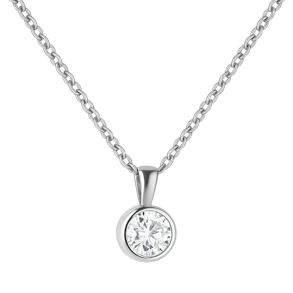 Solitär Anhänger rhodiniert – 8 mm Zirkonia auf Kette