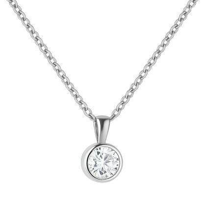 Solitär Anhänger rhodiniert – 8 mm Zirkonia auf Kette