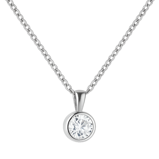 Solitär Anhänger rhodiniert – 8 mm Zirkonia auf Kette