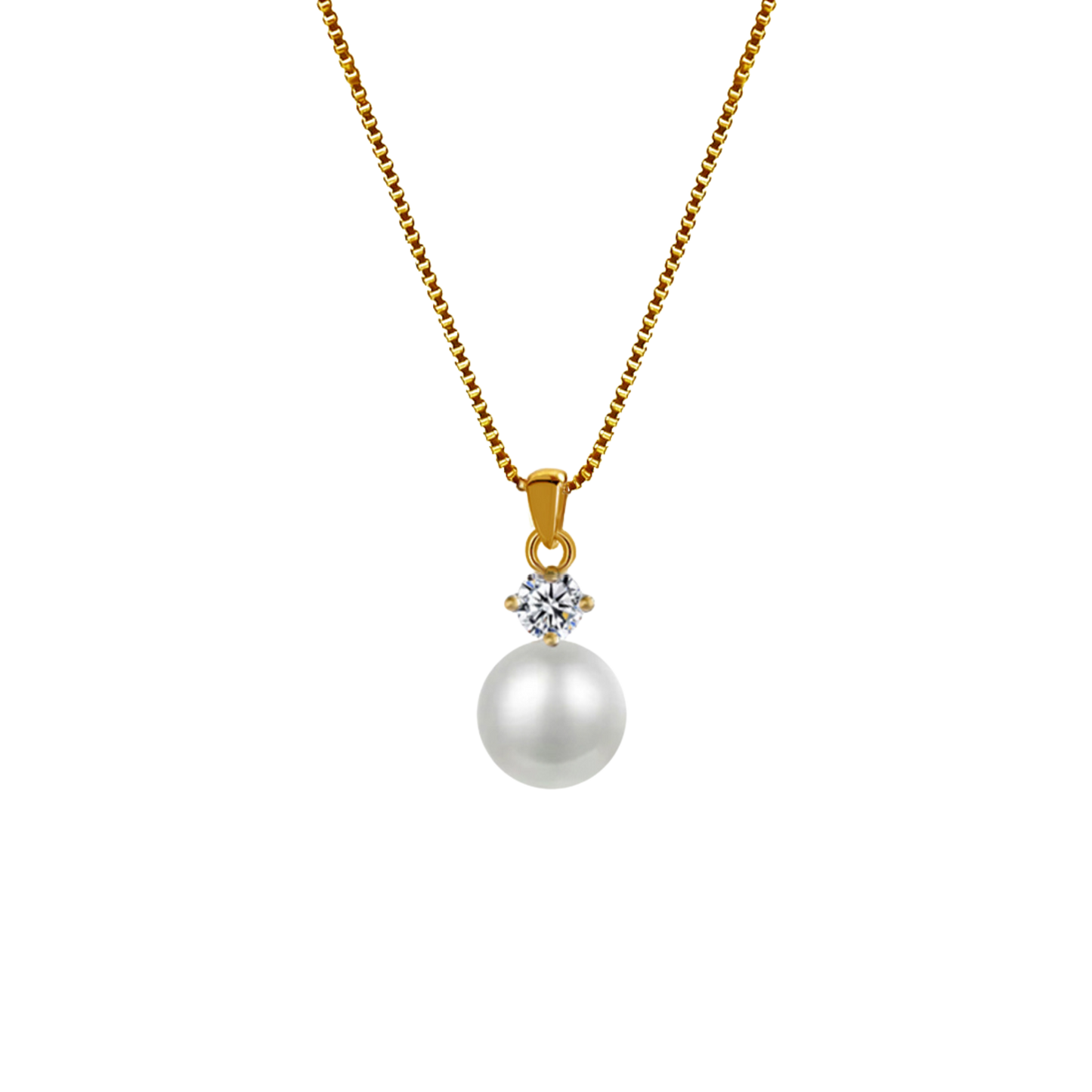 Perlenkette – echte Süßwasserperle 8–9 mm AAA+ mit Zirkonia | 925 Sterling Silber / 14K vergoldet