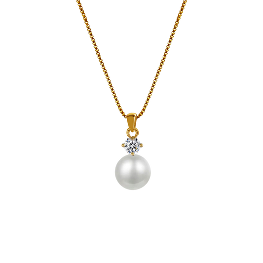 Perlenkette – echte Süßwasserperle 8–9 mm AAA+ mit Zirkonia | 925 Sterling Silber / 14K vergoldet