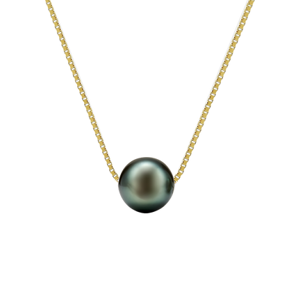 Edellis Tahiti Perle Halskette – Echte Tahiti-Zuchtperle 9–10 mm AA+ auf 925 Sterling Silber oder 14K Vergoldete Boxkette