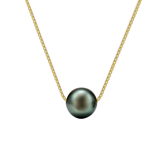 Edellis Tahiti Perle Halskette – Echte Tahiti-Zuchtperle 9–10 mm AA+ auf 925 Sterling Silber oder 14K Vergoldete Boxkette