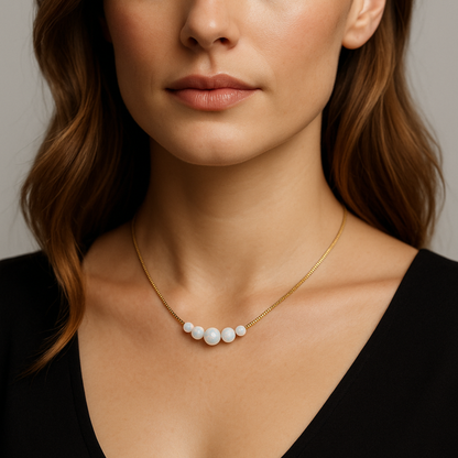 Opal Collier Weiß – Feine Venezianerkette mit 5 weißen Opalperlen