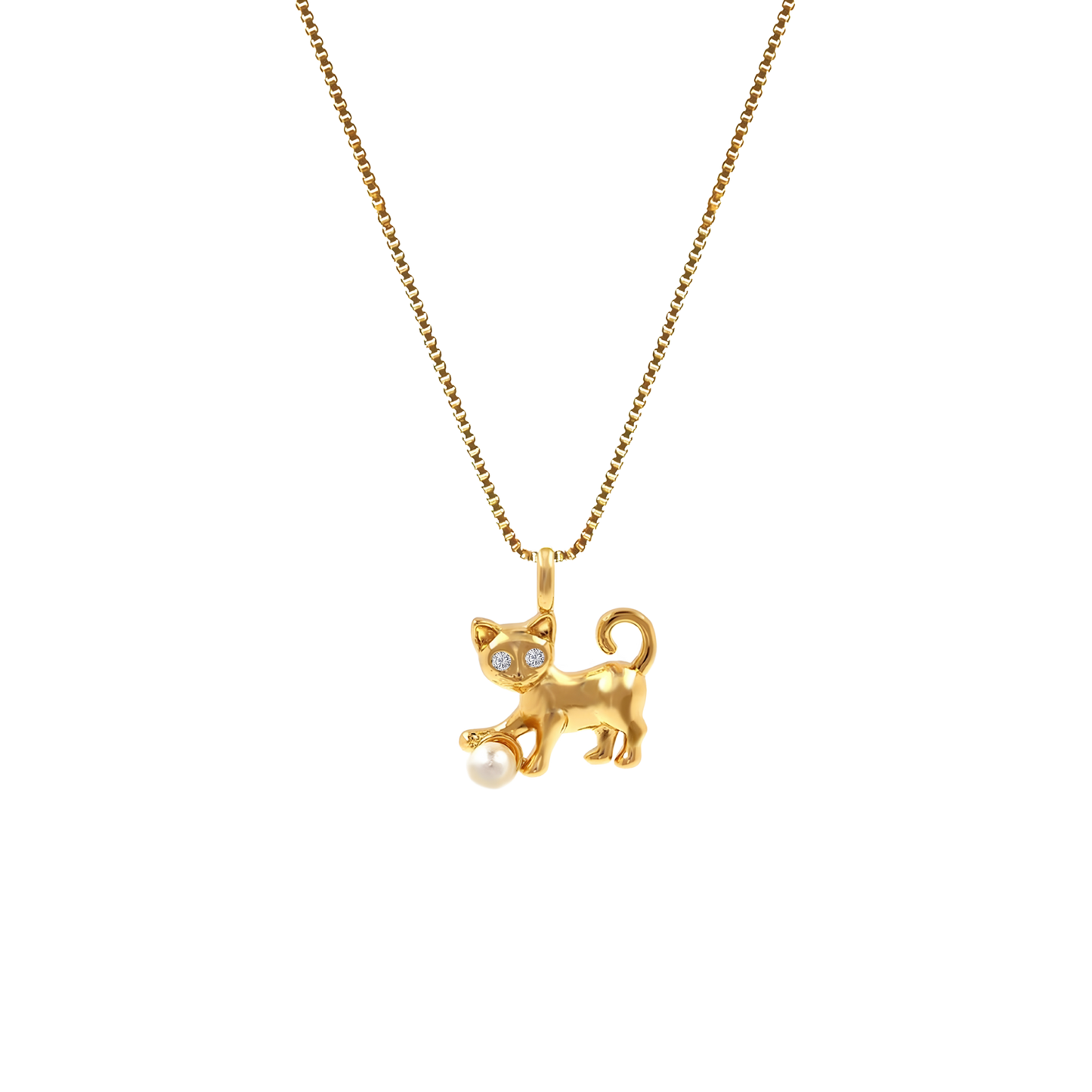 Zirkonia Perlen Anhänger Halskette in Katzenform aus 14K Gold Filled