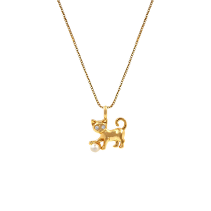 Zirkonia Perlen Anhänger Halskette in Katzenform aus 14K Gold Filled