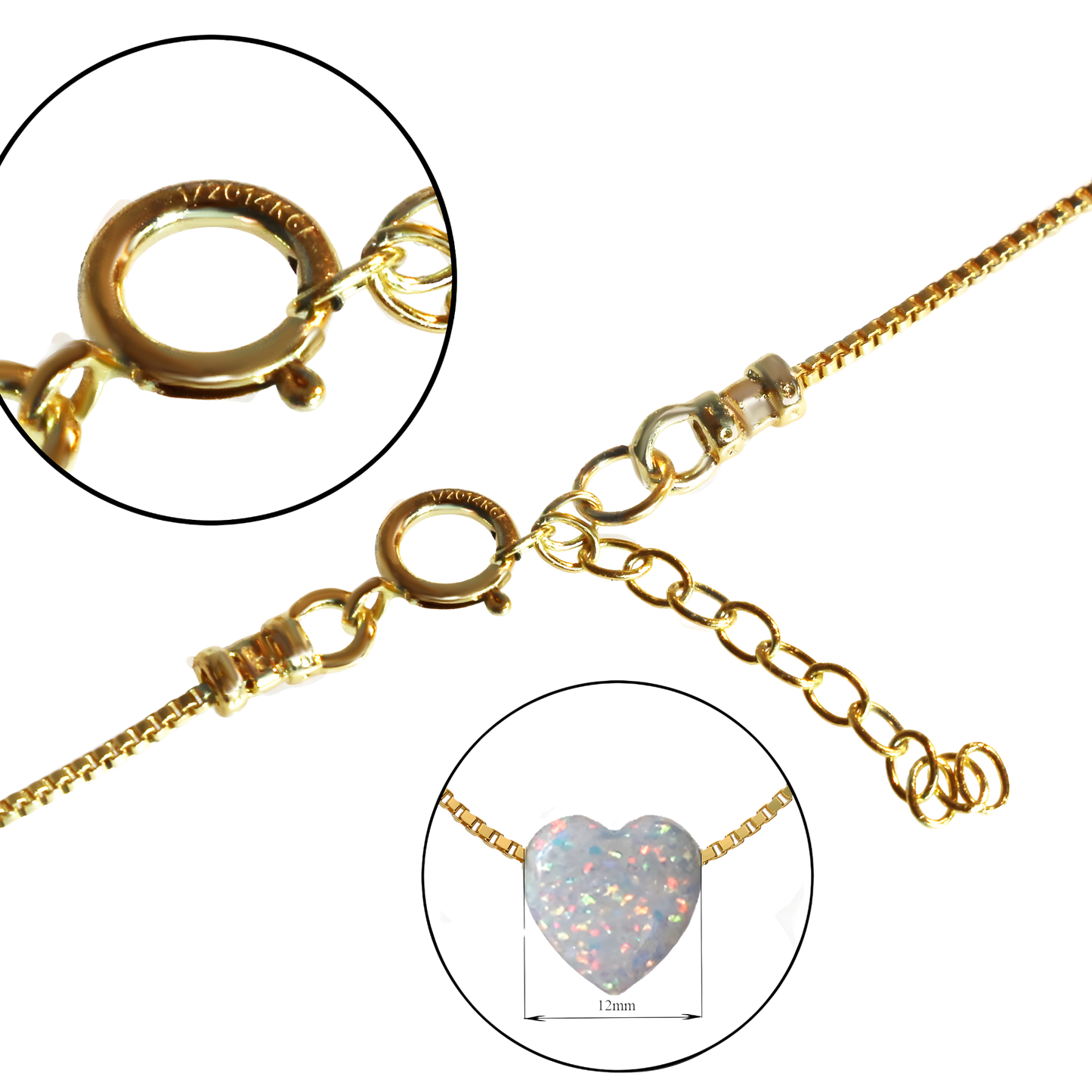 Weißer Opal Herzanhänger – 14K Gold Filled Venezianer Kette