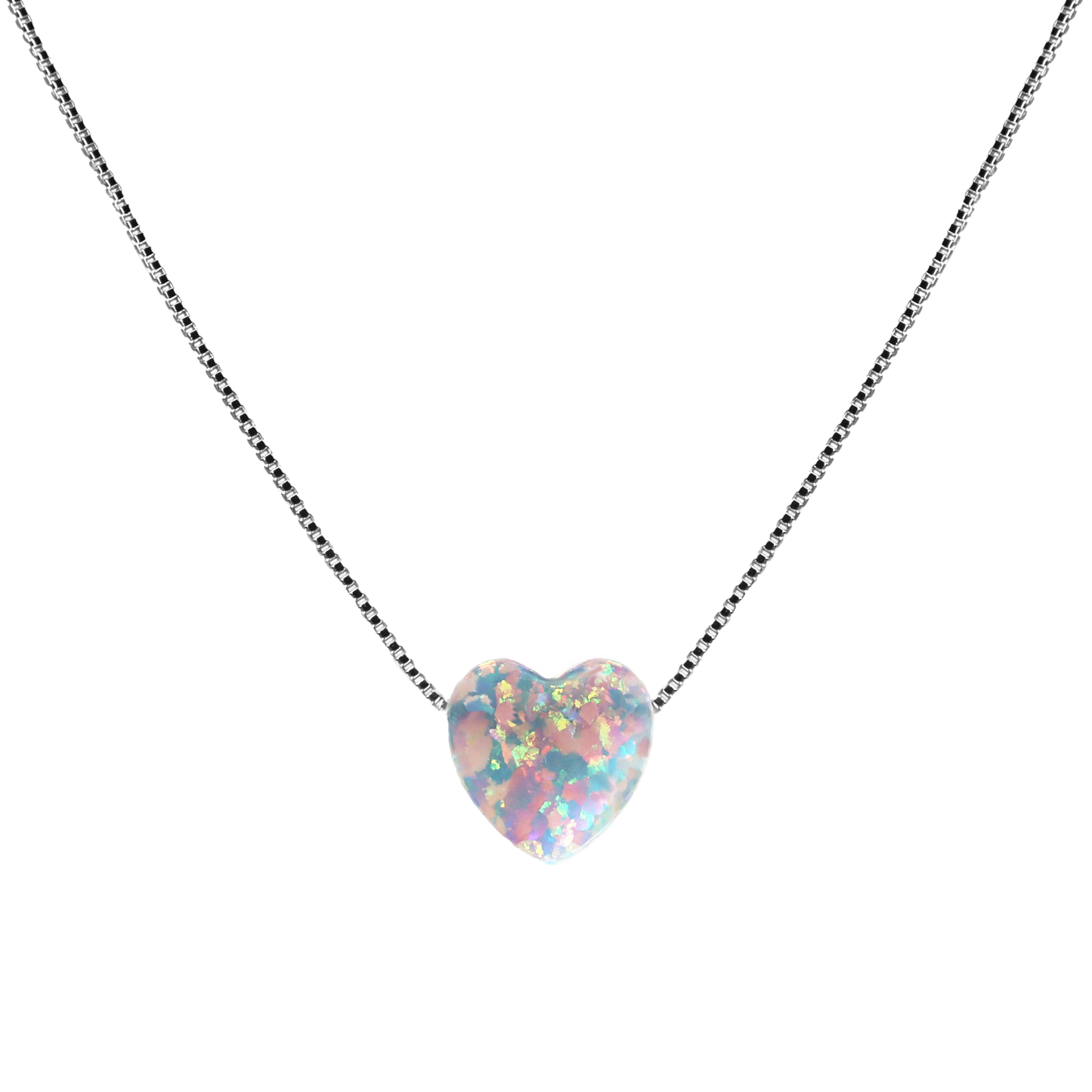 Edellis Weißer Opal Herz Halskette – Rhodiniertes 925 Sterling Silber | Herzanhänger Schmuck für Damen