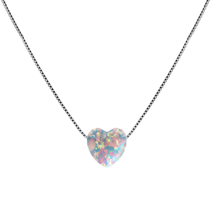 Edellis Weißer Opal Herz Halskette – Rhodiniertes 925 Sterling Silber | Herzanhänger Schmuck für Damen