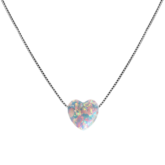 Edellis Weißer Opal Herz Halskette – Rhodiniertes 925 Sterling Silber | Herzanhänger Schmuck für Damen