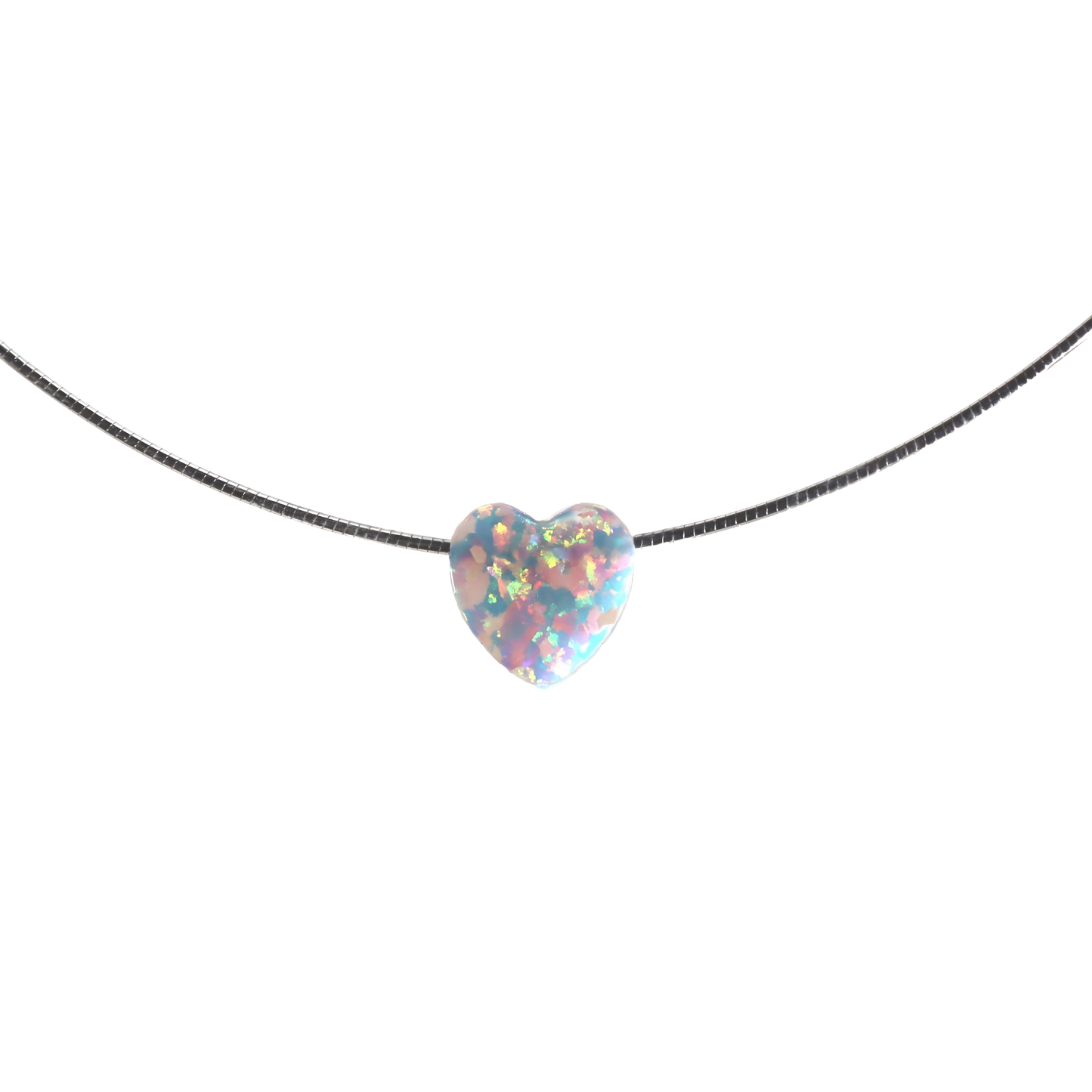 Omega-Halskette „Heart of Opal“ – Weißer Herz-Opal (12 mm) | 925 Silber, rhodiniert