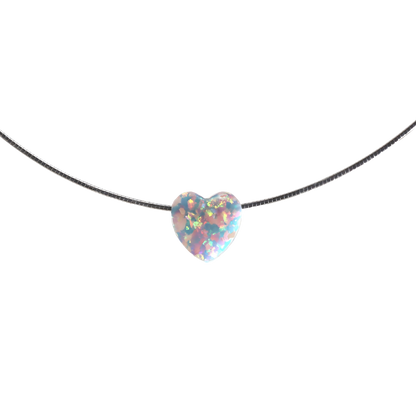 Omega-Halskette „Heart of Opal“ – Weißer Herz-Opal (12 mm) | 925 Silber, rhodiniert