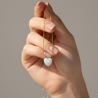 Weißer Opal Herzanhänger – 14K Gold Filled Venezianer Kette