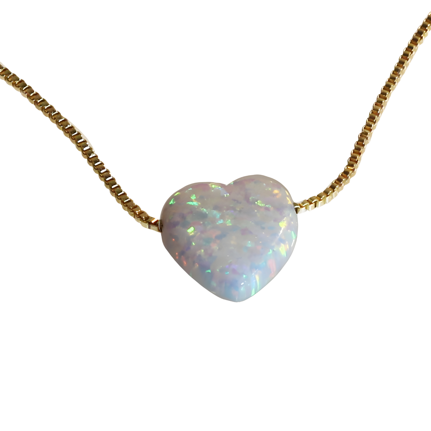 Weißer Opal Herzanhänger – 14K Gold Filled Venezianer Kette