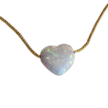Weißer Opal Herzanhänger – 14K Gold Filled Venezianer Kette