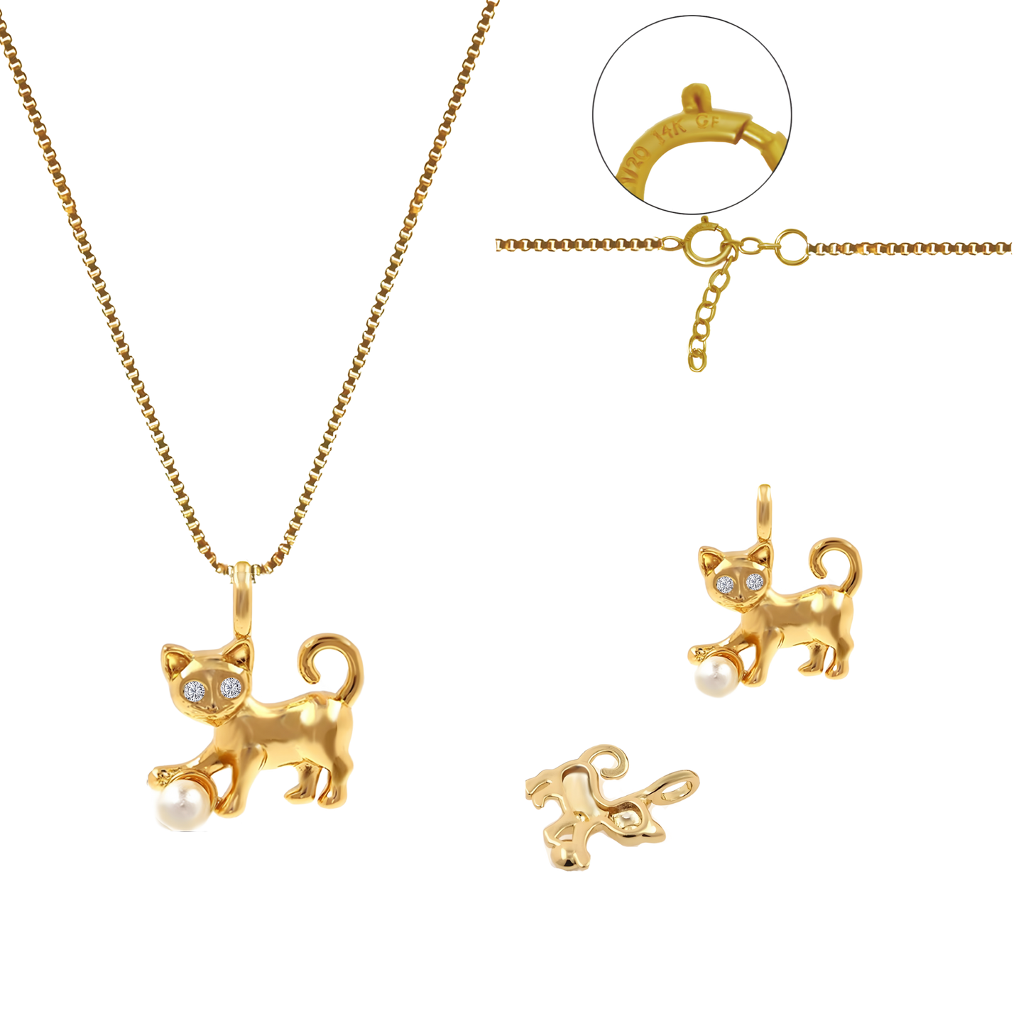 Maße des Katzenanhängers und Kettenverschluss – Nahaufnahme