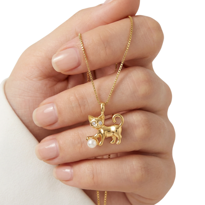 Zirkonia Perlen Anhänger Halskette in Katzenform aus 14K Gold Filled