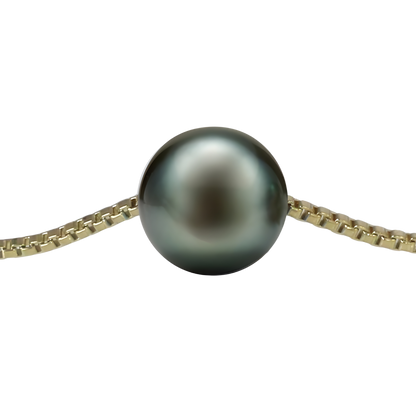 Edellis Tahiti Perle Halskette – Echte Tahiti-Zuchtperle 9–10 mm AA+ auf 925 Sterling Silber oder 14K Vergoldete Boxkette