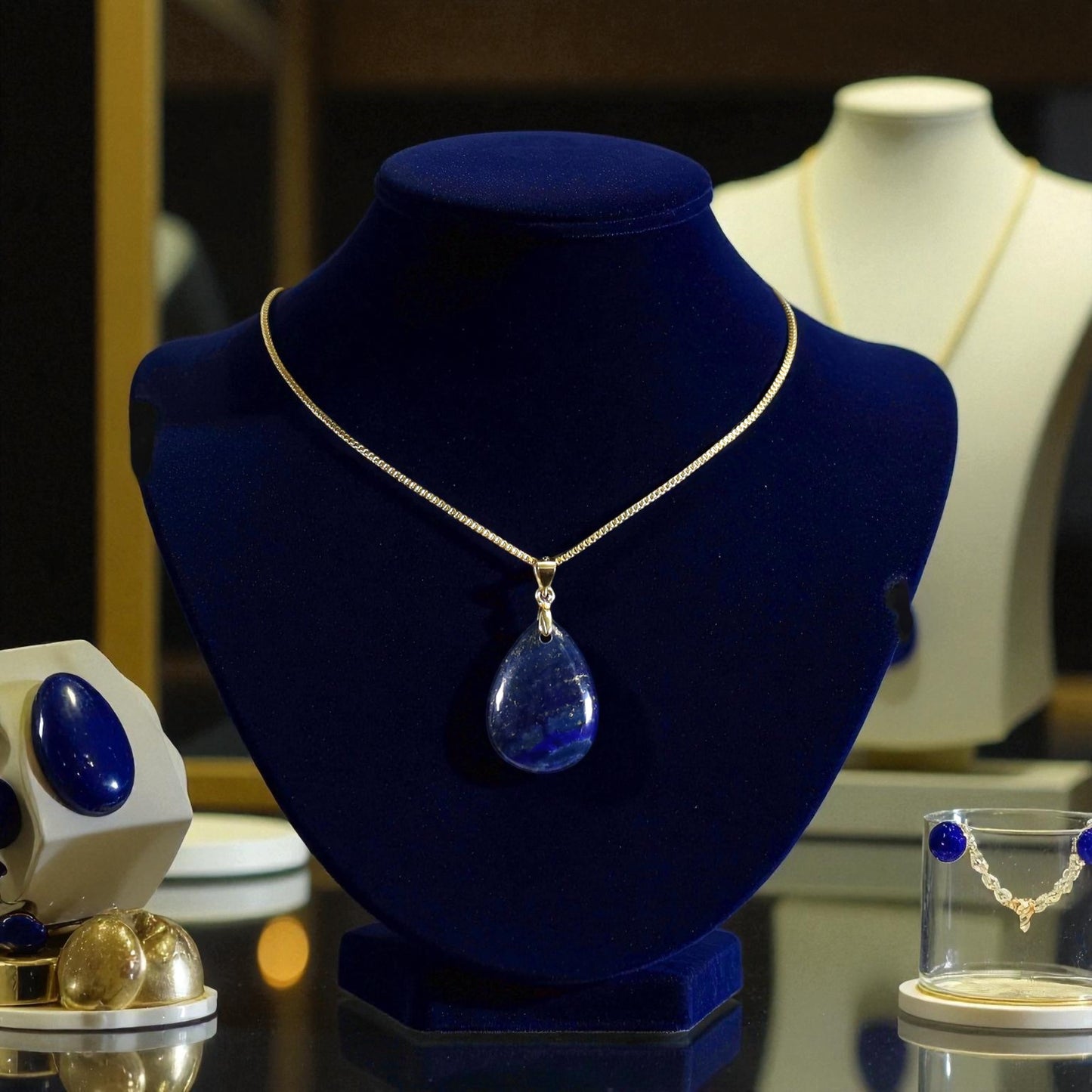 Lapislazuli Tropfenanhänger an vergoldeter Edellis Kette